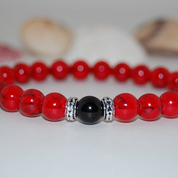 Red Howlite Bracelet,Red Stone Bracelet,8mm Beads - Picture 1 of 2